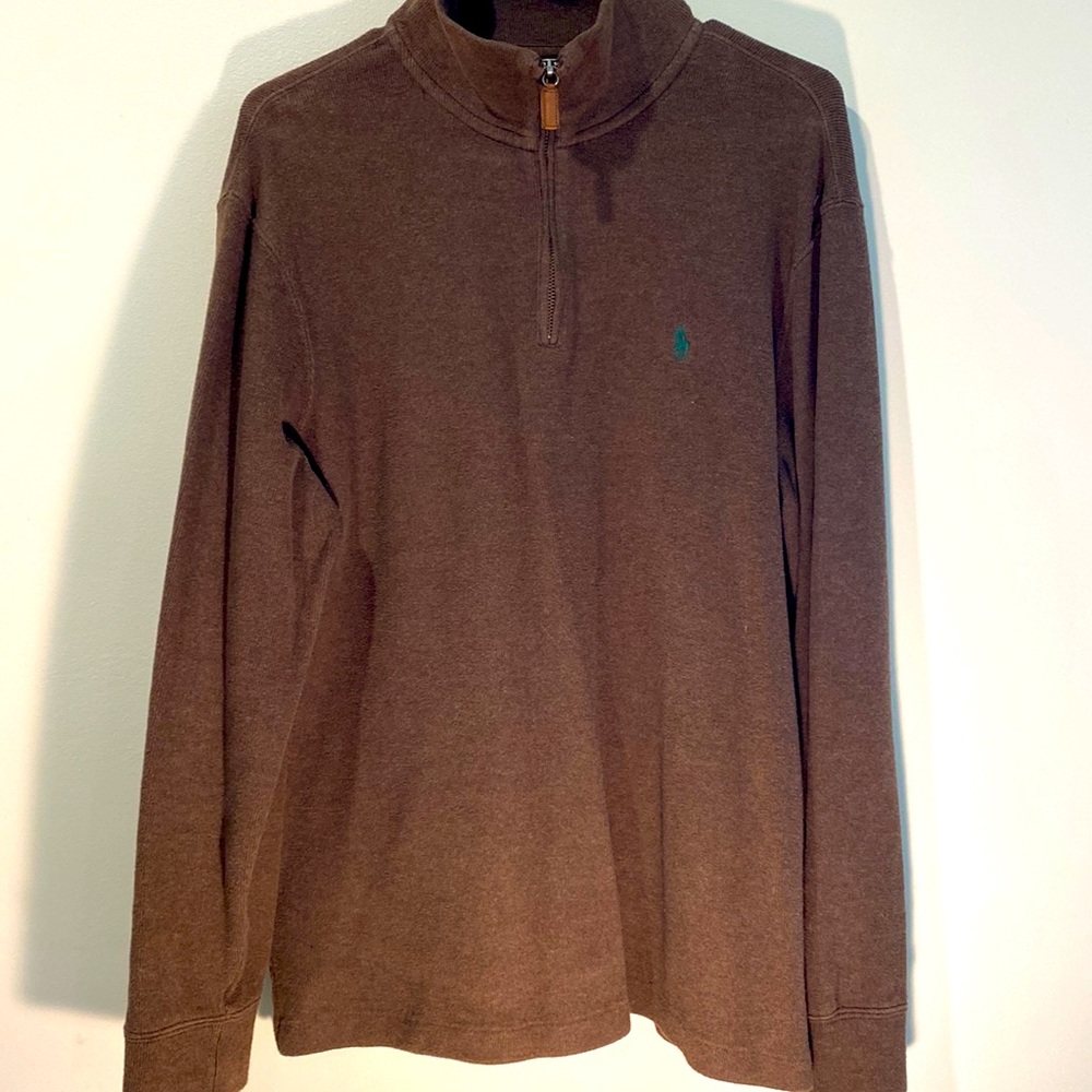 Mens Brown Polo Quarter-zip Sweater